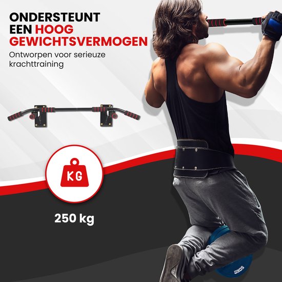 TTD® Premium Klimmzugstange - Klimmzugstation - Wandklimmzugstange - Dip Station - Dip Bars - Home Sports - Home Fitness - Hochwertige Materialien - Extra stabile Befestigungsteile - Home Workout - Schwarz/Rot