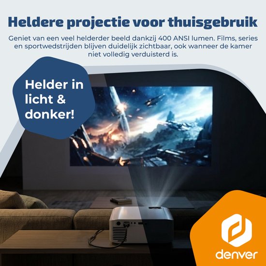 Denver Beamer – 4K 3840 x 2160p – 400 ANSI-Lumen – Projektor – Heimkino – HDMI – USB-C – PR4300
