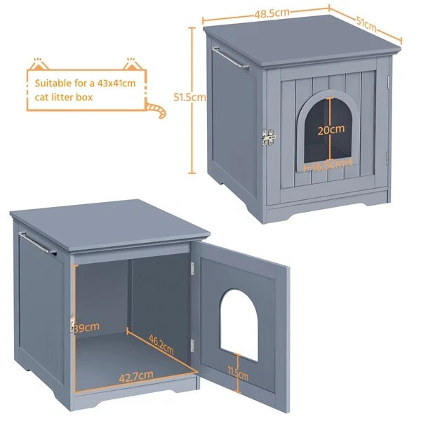 Yaheetech Katzentoiletten-Schrank 48,5 x 51 x 51,5 cm – Grau – Katzenhaus mit versteckter Katzentoilette und Beistelltisch
