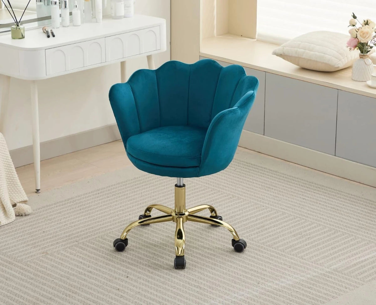 Ya-Home Bürostuhl – Blumenförmiger Design-Bürostuhl aus Samt mit goldenem Gestell – höhenverstellbar