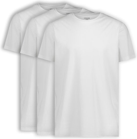 LEBASQ – Miles' Herren-T-Shirt – 3er-Pack – Rundhalsausschnitt – Extra lang – Als Unterhemd geeignet – Weiß – XXL – Baumwolle