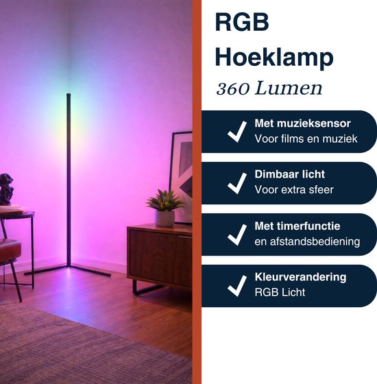 Grundig Eckleuchte – LED – RGB – Musiksensor – 140 cm – Mehrfarbig