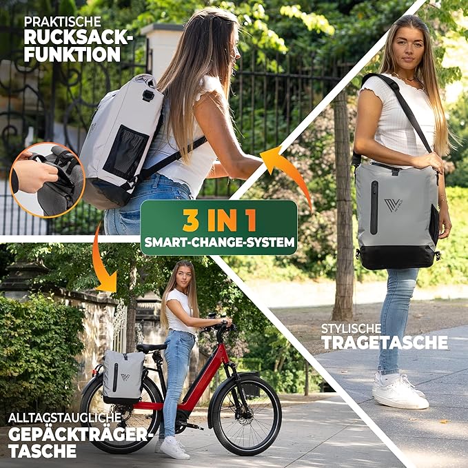 MIVELO 3-in-1-Fahrradtasche - Wasserdichtes TPU - 20L - Reflektierend - Grau & Schwarz