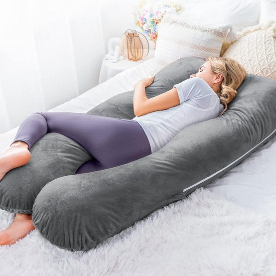 Earkings Schwangerschaftskissen Seitenschläferkissen 140x80cm U-Form mit abnehmbarem Bezug - Body Pillow dunkelgrau