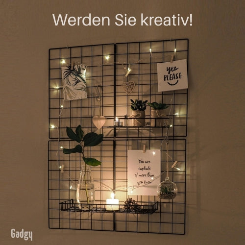 Gadgy - Klappbares Wandregal im Industrial-Stil - mit 2 Regalen, 6 S-Haken und 10 Heringen - Schwarz