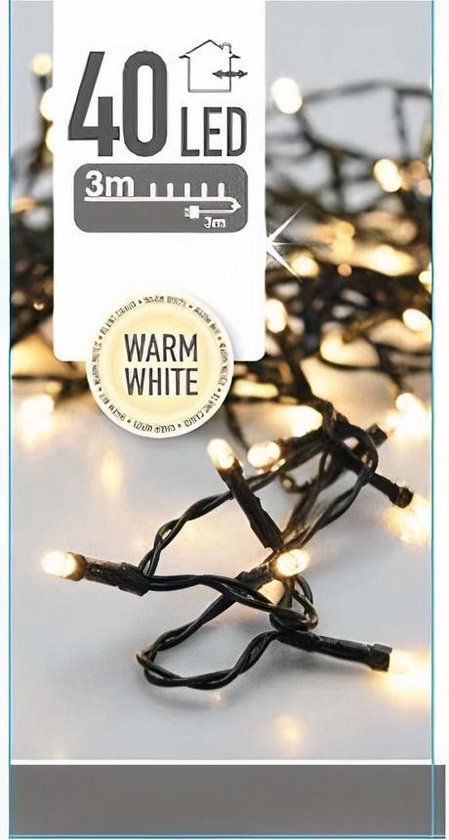 Weihnachtsbeleuchtung, Lichterkette – 40 LED-Lämpchen – warmweiß – 300 cm – Weihnachtslichter