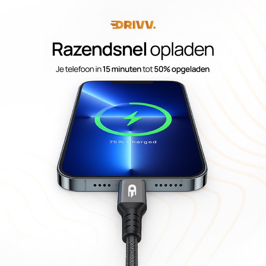Drivv. USB-C-zu-USB-C-Kabel 4.0 – Gen 3 – 240 W Schnelllader – 8K 60 Hz – 40 Gbit/s – 3 Meter – Nylon – Schwarz