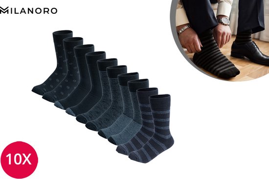 Milanoro – 10 Paar stilvolle Herrensocken aus Baumwolle – Marineblau – 43–46