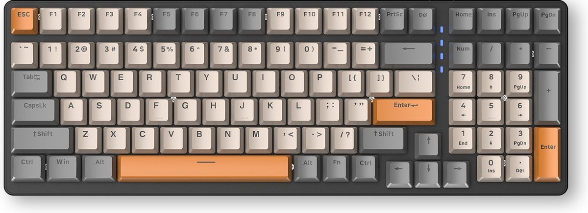 Fuegobird K3 Mechanische Gaming-Tastatur - 100 Tasten - Roter Schalter - QWERTY - Mit RGB-Hintergrundbeleuchtung - Grau/Orange
