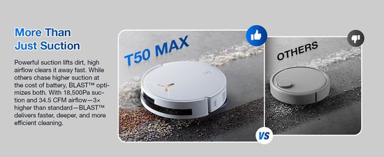 ECOVACS - DEEBOT T50 Max Pro Omni Gen 2 – Staubsauger- und Wischroboter – 18.500 Pa Saugkraft – Selbstreinigender Staubsaugerroboter mit Warmwasser-Wischsystem – Automatische Entleerungsstation – Geeignet für Tierhaare