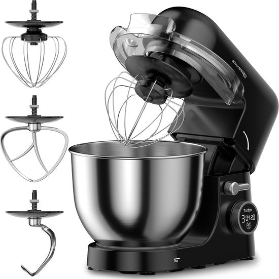 Erikssøn Küchenmaschine - 8 Geschwindigkeitsstufen mit Timer - 5L Mixer mit Rührschüssel - 1400W - Küchenroboter - Küchenmixer - Küchenmaschine - Schwarz