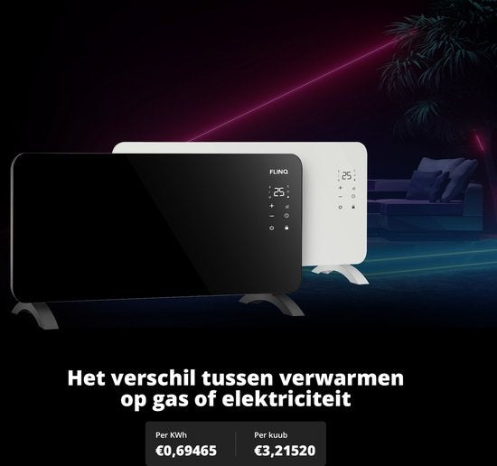 FlinQ Smart Panel Heater - Mit WiFi - Heizpaneel - Konvektorheizung - Tragbar - 2000W - Schwarz