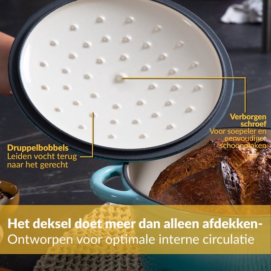 Chefarone Gusseisenpfanne 4,7 l – PFAS-frei – Bratpfanne inklusive Deckel – Für alle Herdarten geeignet – Blau emailliert