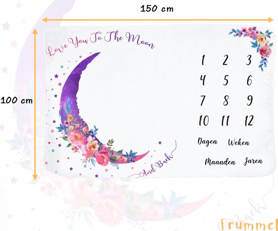 Frummel Milestone Blanket 'Pink Moon' - Baby Milestone Blanket - Geschenk für die Mutterschaft - 100×150 cm