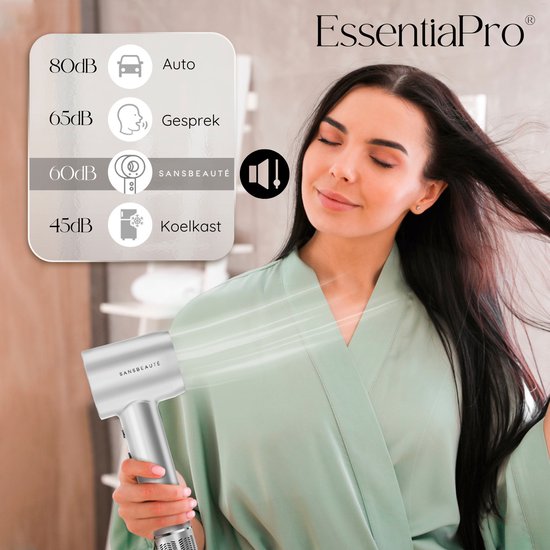 Sansbeauté® Haartrockner mit Diffusor - Locken - 110.000 U/min - Ionen-Haartrockner mit Bürste - 3 Stufen - 3 Aufsätze - Reisehaartrockner - Coolshot - Haartrockner mit Diffusor - Haartrockner - 2000W - EssentiaPRO®
