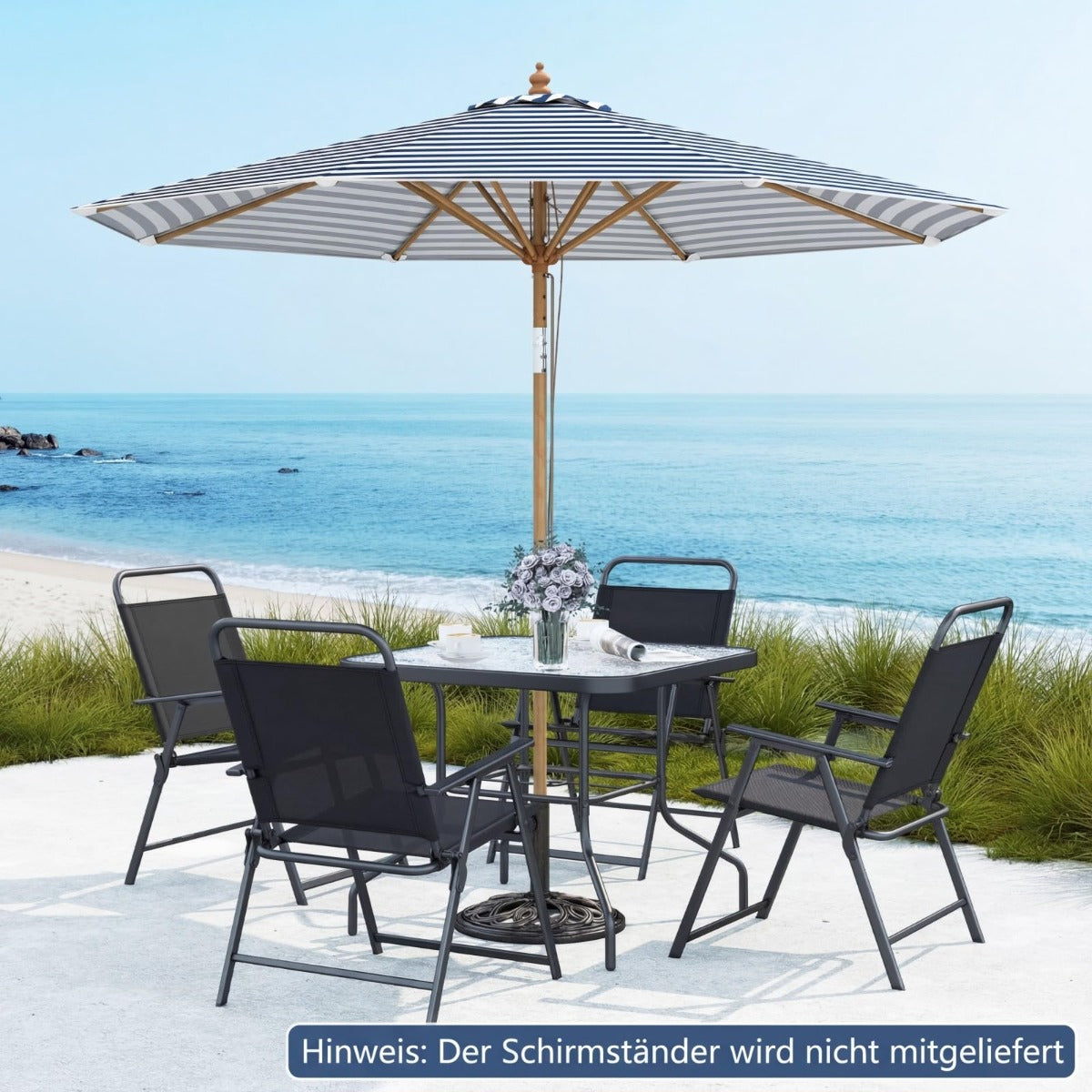 Coast Holz-Sonnenschirm 270 cm – blau-weiß gestreift