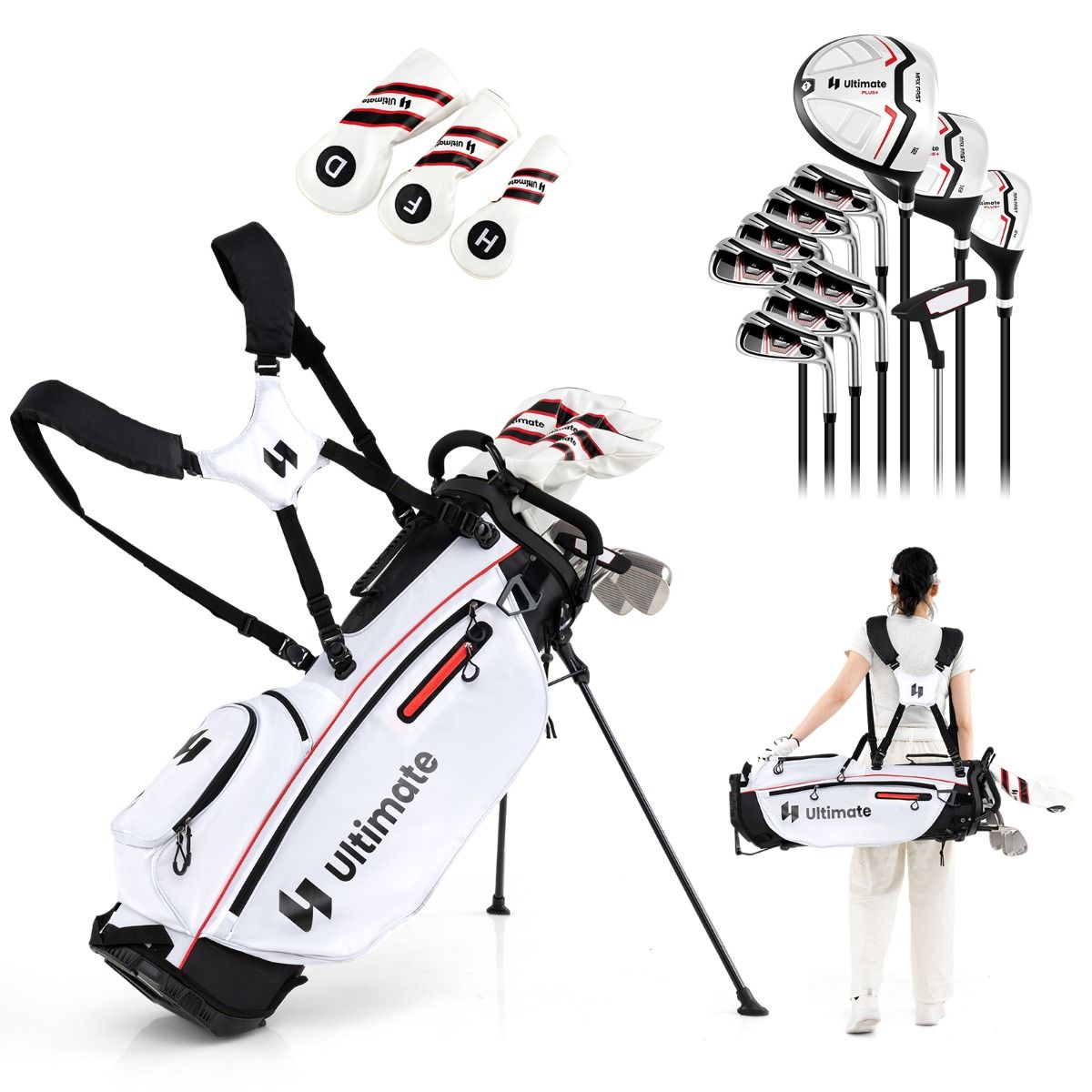 Coast Portable Ladies Golf Set 15-teilig - Rechtshänder - Rot - Tasche 87 cm, Regenhülle 126 cm