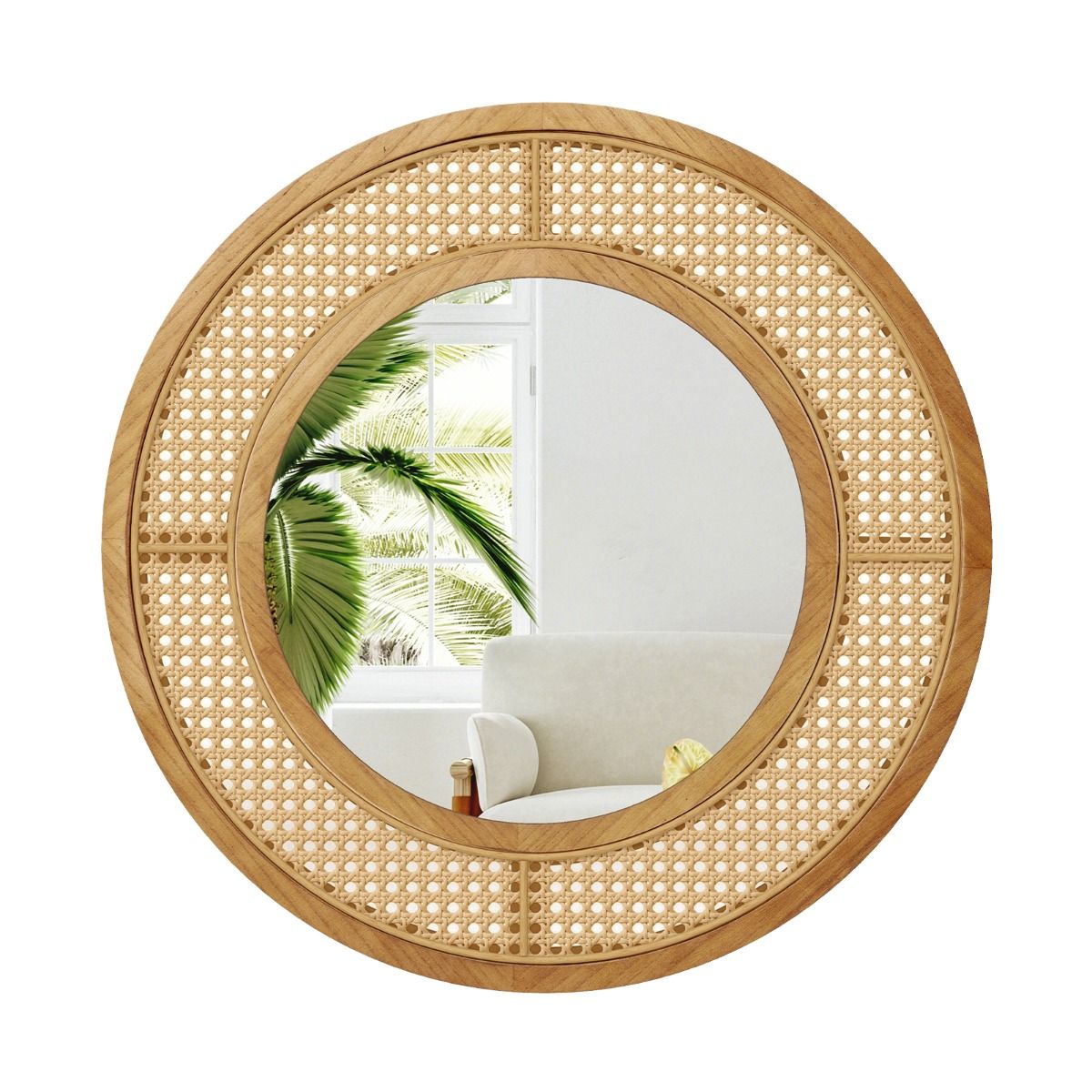 Coast Runder Wandspiegel – Rattan-Dekoration – Holzrahmen – 65 cm Natur
