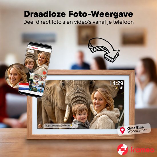 Denver Digitaler Fotorahmen 21,5 Zoll - XXL - Holz - Full HD - Frameo App - Fotorahmen - WiFi - 32GB - IPS-Touchscreen - PFF2162LW