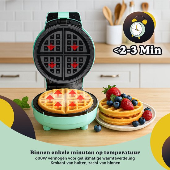 JAP Appliances Dough Joy Waffeleisen - Waffeleisen für 1 runde Waffel - Antihaftbeschichtung - Kontrollleuchte - Waffeln 16x16 cm - Grün