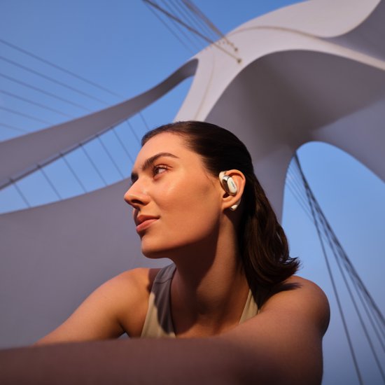 Shokz OpenFit 2 Open-Ear-Sportkopfhörer – Kabellose Ohrhörer – Beige