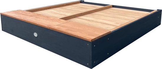 AXI Mandy Sandkasten XXL mit Stauraum und Deckel – mit Bank und Kreidetafel – inklusive Bodenplane – 160 x 151 cm – Anthrazit/Braun