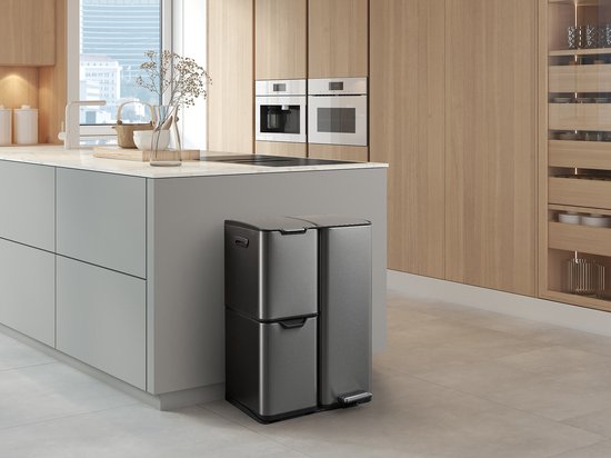 Umuzi Reinigungsabfalleimer - 60L - Soft Close - Metallic grau - Abfalltrennung 3 Behälter - 47 x 39 x 72
