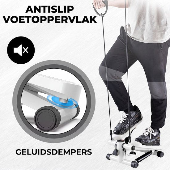 Fitby Stepper – Stepper-Fitnessgerät – Mini-Stepper – Heimtrainer – Display – Mit Widerstandsbändern – Weiß