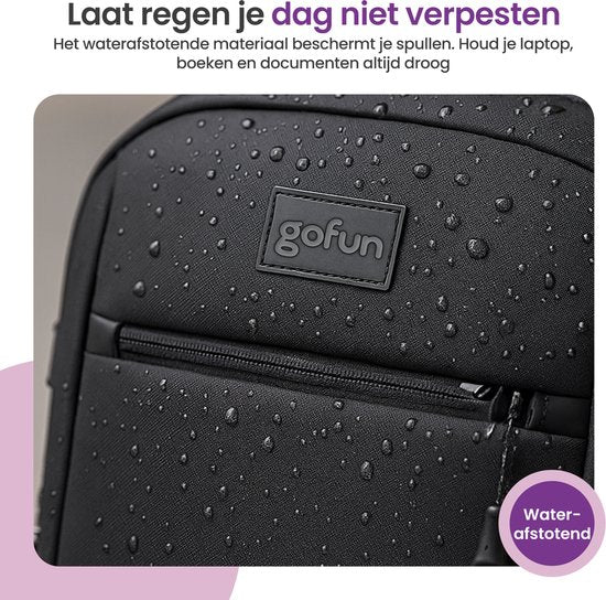 Gofun Rucksack - 35L - 15.6-inch - Wasserdicht & Anti-Diebstahl - USB-Anschluss - Rucksack - Schultasche - Laptop-Tasche - Schwarz