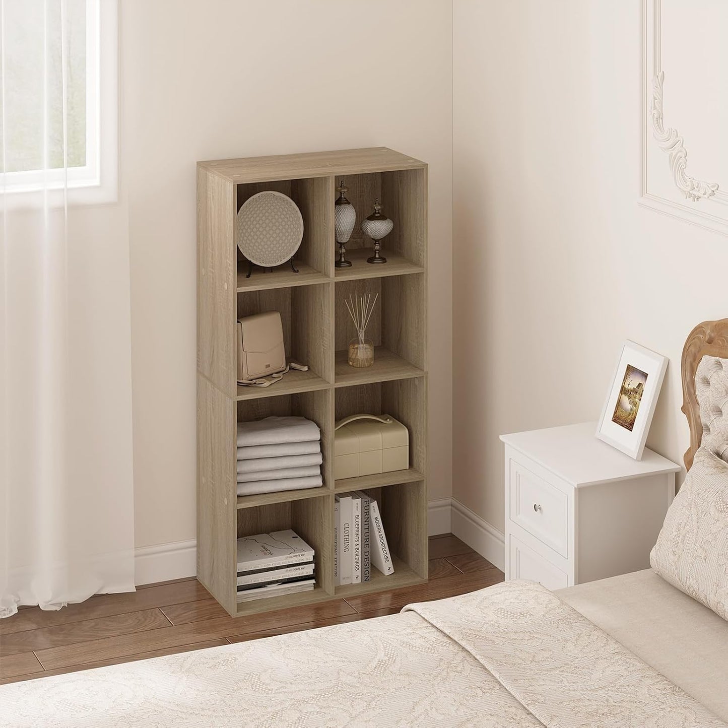 WOLTU Bücherregal mit 8 Fächern – Helle Eiche – 60 x 29,5 x 121 cm