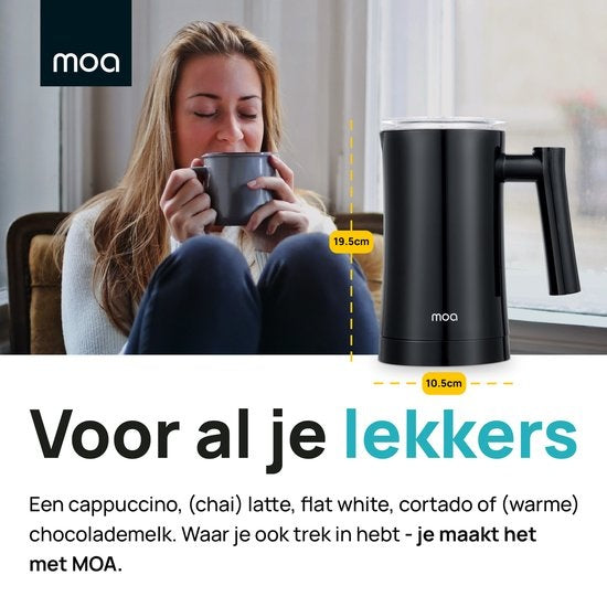 MOA Milchaufschäumer elektrisch - für Cappuccino und Latte - 3-in-1 - Schwarz - BPA-frei - MF1B