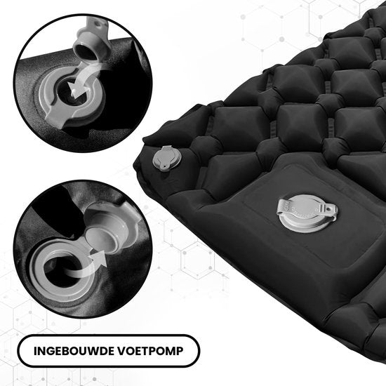 Outbee Schlafmatte selbstaufblasend - Luftmatratze mit integrierter Fußpumpe & Kissen - 1 Person - Selbstaufblasende Schlafmatte - Luftmatratze inkl. Gepäckträger - 195x60x5 cm - Schwarz