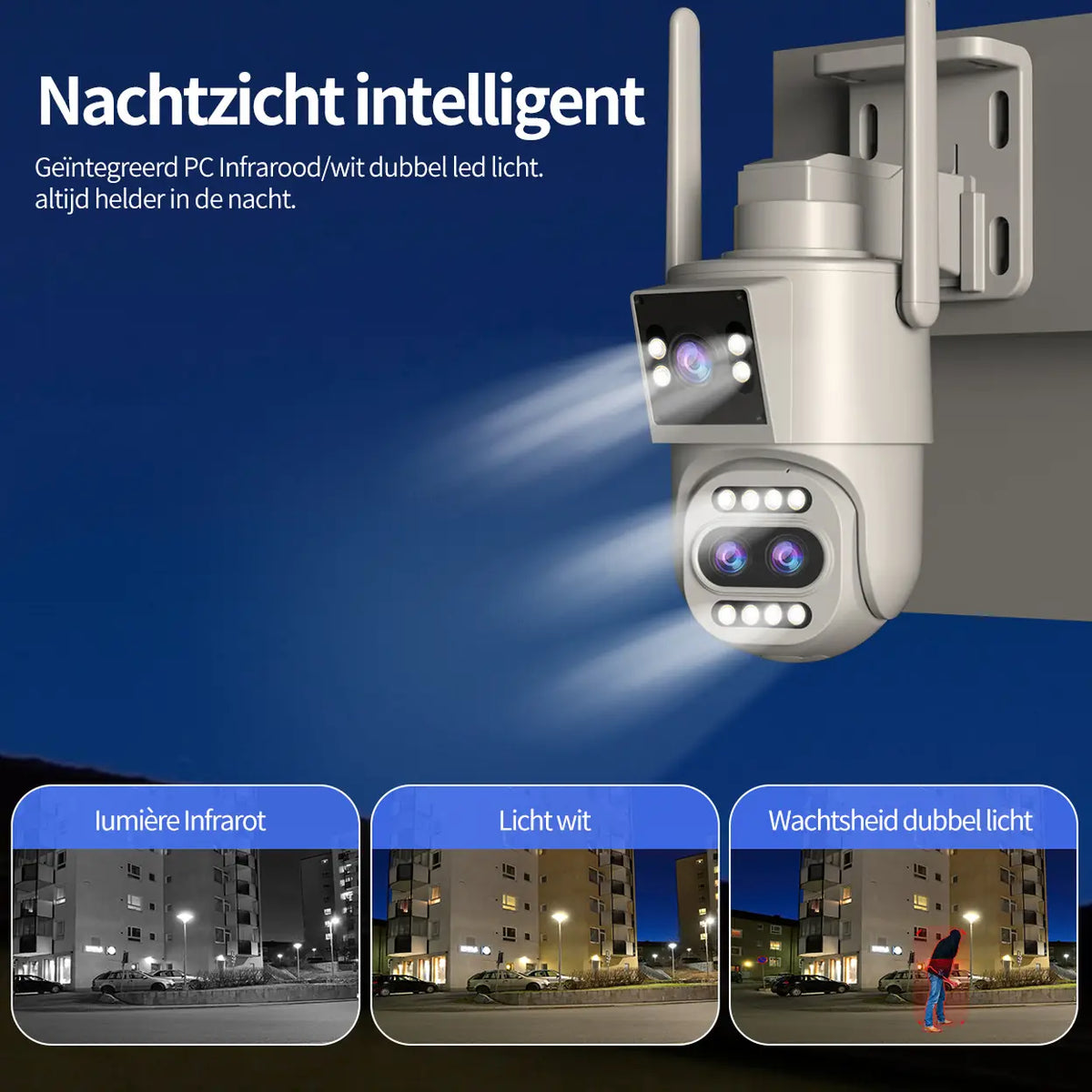 Jooan Außenüberwachungskamera 2K mit Dreifachobjektiv – 10-facher Zoom – PTZired IP66 wasserdicht, Bewegungsalarm, 8–256 GB Speicherkarte/Cloud-Speicher, Sirenenalarm
