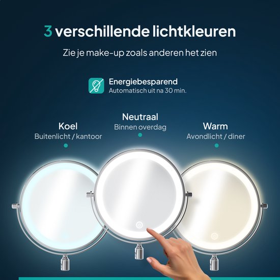 Mirlux Make-up-Spiegel mit LED-Beleuchtung - Wiederaufladbar - 5-fache Vergrößerung - Vergrößerungsspiegel mit Licht - Rasierspiegel - Badezimmerspiegel - Chrom