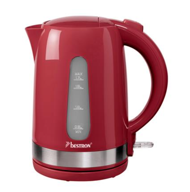 Bestron AWK200SPNR Wasserkocher – 1,7 l – 2200 W – Edelstahl/Kunststoff – Rot