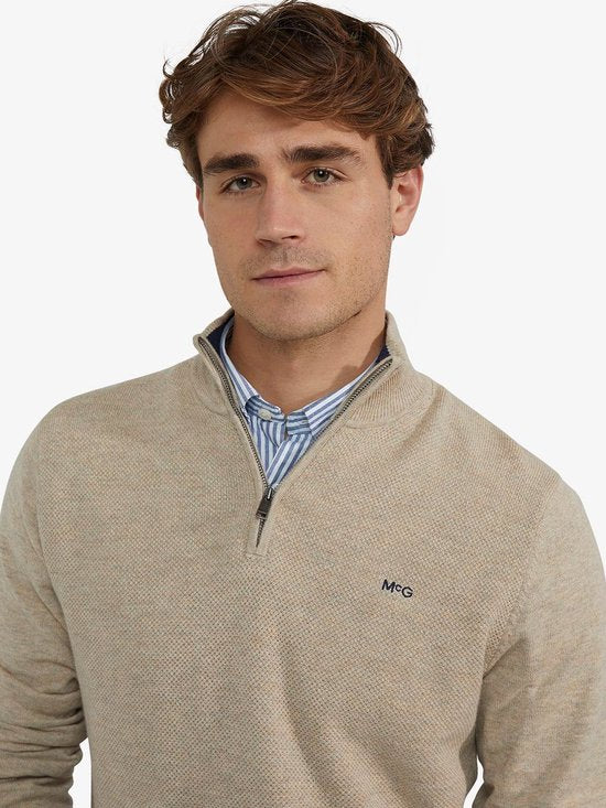 McGregor Half Zip Pullover Merinowolle Struktur Sand - Größe S - Männer - Pullover