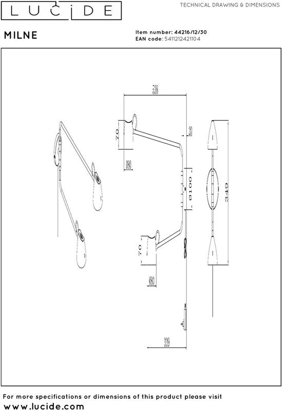 Lucide MILNE – Wandleuchte – dimmbare LED – 2 × 8 W, 2700 K – Schwarz