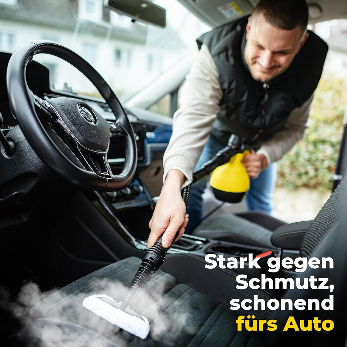 Neighbour's Friend® Dampfreiniger Neues Modell – Leistungsstarker Hand Steam Cleaner, 3,5 Bar Druck, 4m Kabel, 350ml Tank I Handdampfreiniger für Auto, Werkstatt, Haushalt & Fensterreinigung