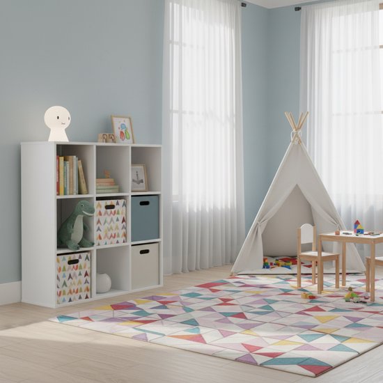VDD – Fachschrank inkl. 5 Aufbewahrungsboxen – Wandschrank – Fachschrank Weiß – Fachschrank – Wandschrank – Wandschränke – Wandschränke für das Wohnzimmer – 9 Fächer – Weiß