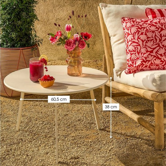 Mica Decorations Seattle Beistelltisch, rund, für den Außenbereich – Couchtisch – Outdoor-Couchtisch – Auch als Pflanzentisch oder Pflanzenständer geeignet – Metall – 38 x 61 cm – Creme