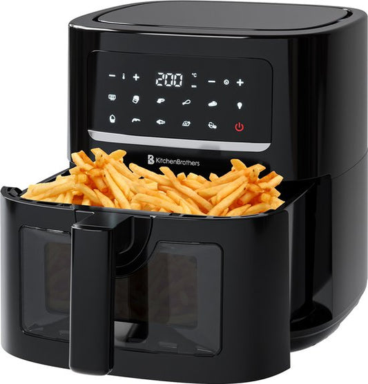 KitchenBrothers Airfryer XL - 6L - 1600W - Heißluftfritteuse - 50ºC bis 200ºC - 10 Kochprogramme - Schwarz