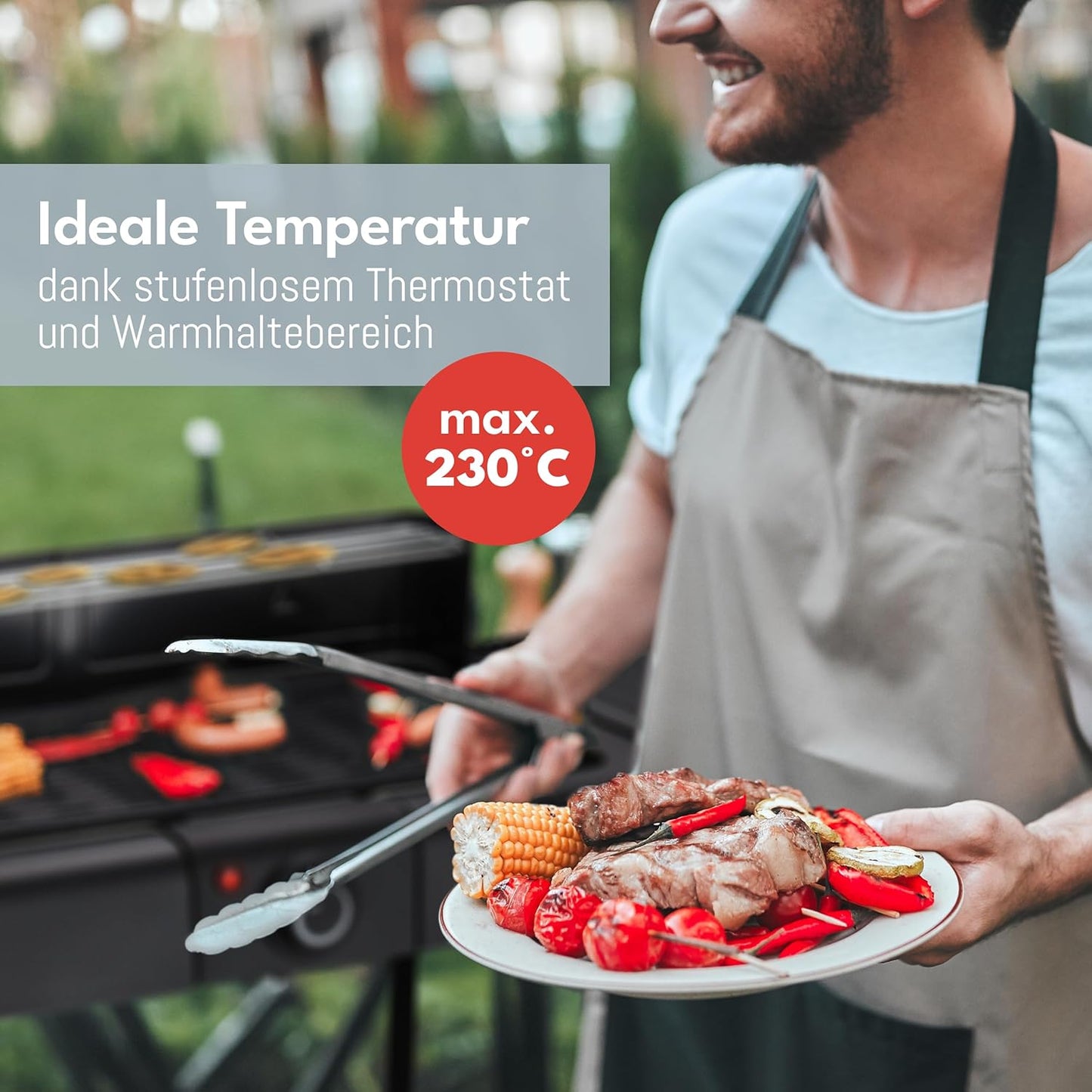 Lebenlang 2-in-1-Elektrogrill - Tisch- und Standgrill - 2000W - Für drinnen und draußen - Inklusive Grillzange - Antihaftbeschichtung