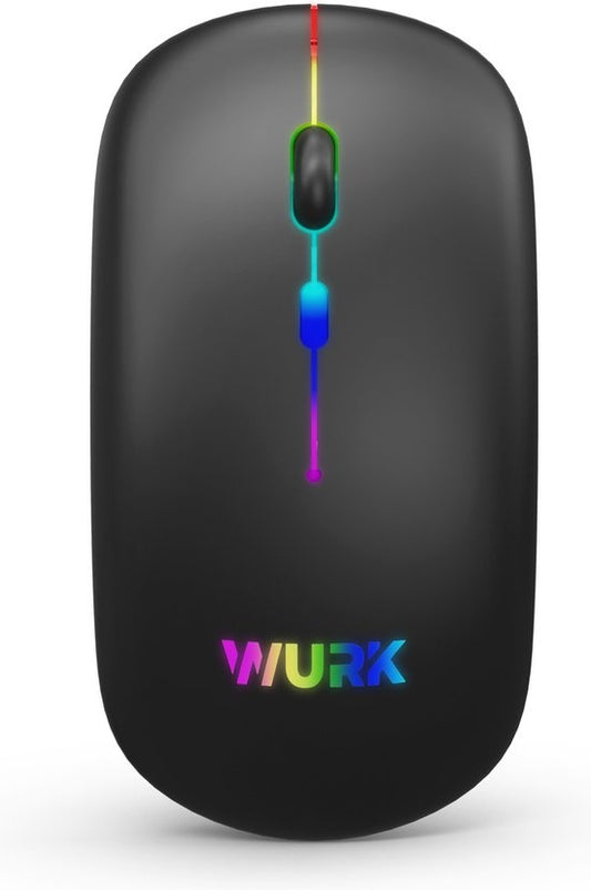 Wurk Wireless RGB Mouse - Wiederaufladbar - Bluetooth 4.0 - 2.4GHz - USB - Drahtlos - Computermaus - Laptop - PC - Schwarz