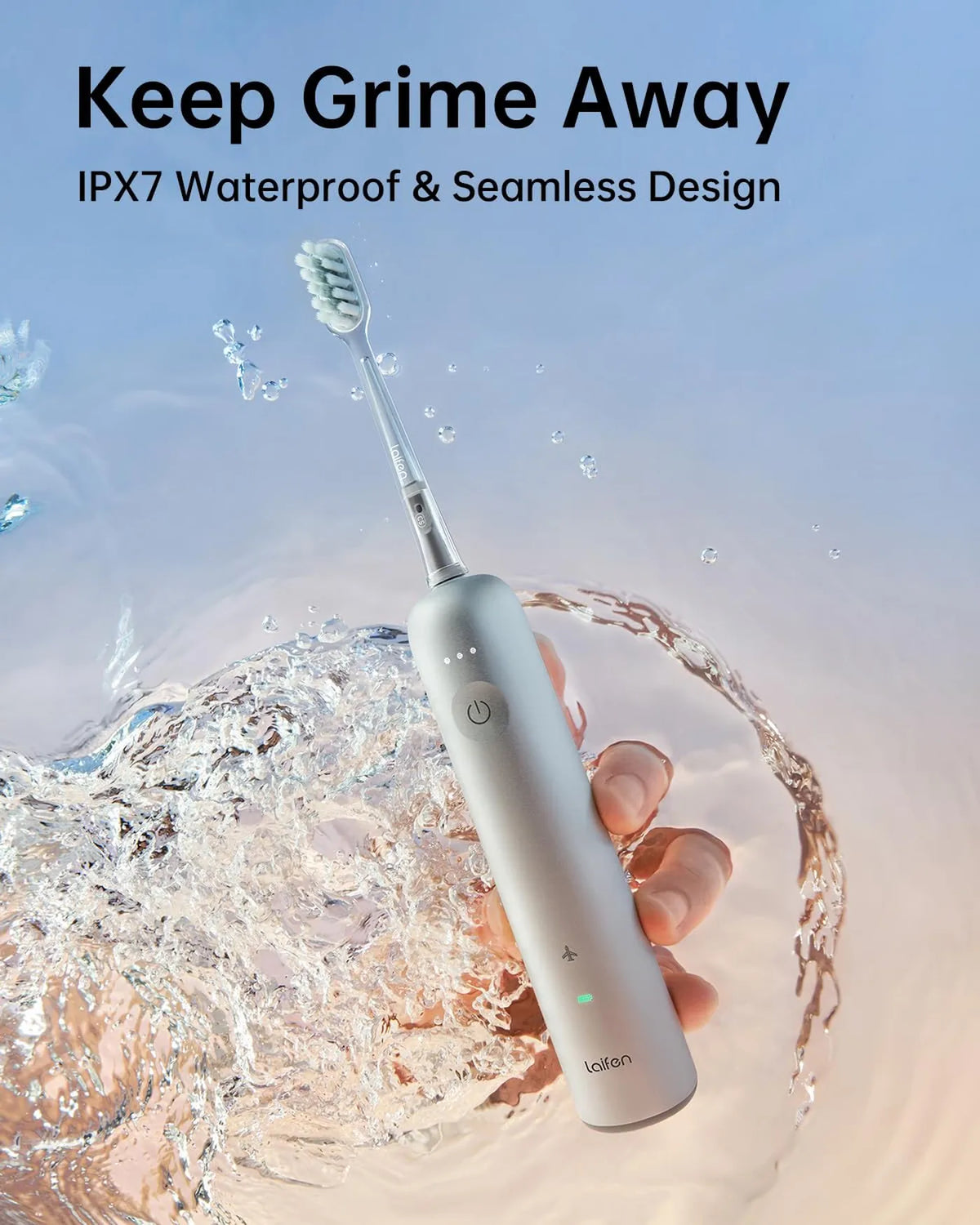 Laifen Wave Elektrische Zahnbürste – Oszillierend und Schallzahnbürste in einem – 3 Aufsteckbürsten – IPX7 wasserdicht – Aluminium, weiß