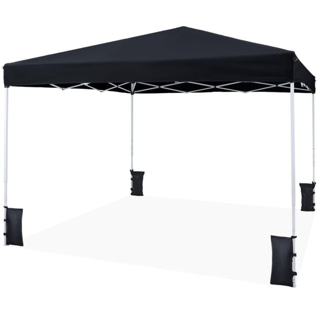Coast Pop-Up-Partyzelt 290 × 290 cm – Zusammenklappbarer Pavillon mit 3 Höhenstufen, Tragetasche, Abspannleinen und Heringe – Schwarz