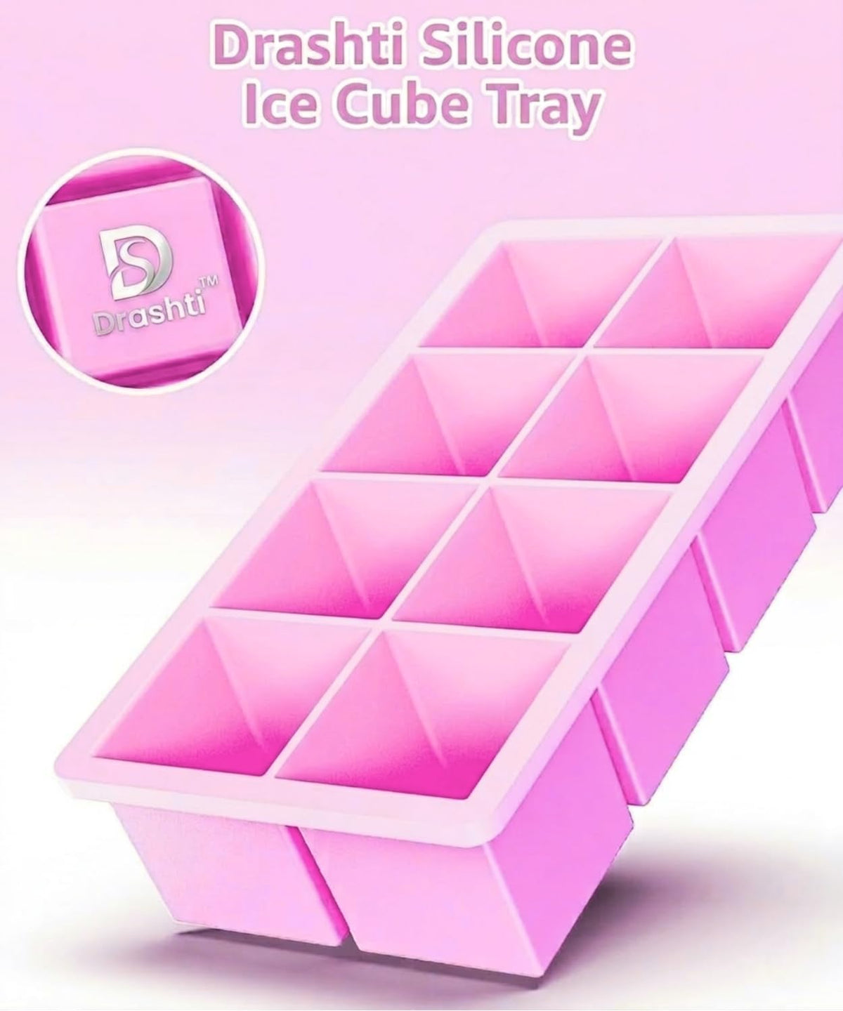Lxndaser Eiswürfelform, groß, mit Deckel, 2er-Set – 16 quadratische Eiswürfel à 4,6 cm – auslaufsicher und stapelbar – Dunkelrosa und Hellrosa