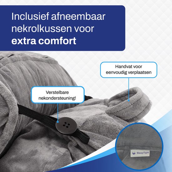 Sleeptight Lesekissen, ergonomisches Rückenkissen – mit abnehmbarem Nackenrollenkissen, praktischem Staufach und formstabiler Schaumstofffüllung – für Bett und Sofa – grauer Stoff – 53 cm lang, 60 cm breit und 40 cm hoch