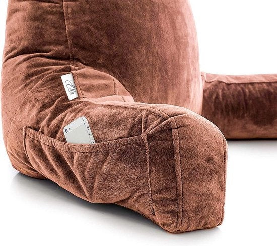 EL-Life - Lesekissen mit Nackenrolle - Unterstützung für den unteren Rücken - Entspannungskissen - Samtbraun