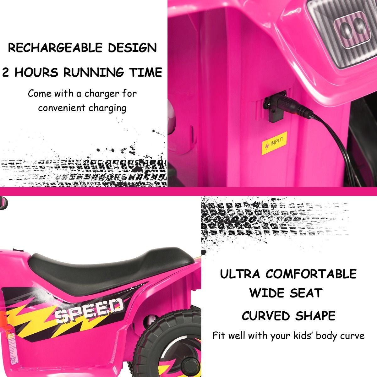 Coast Kinderwagen Mini Electroquad 6 V Batteriebetriebenes Quad 2,8-4,6 km/h Pink Pink
