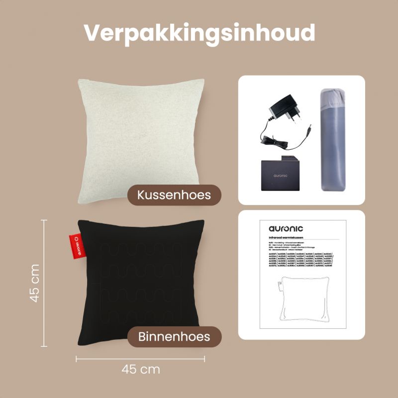 Auronic Heat Pillow Classic - kabelloses & wiederaufladbares elektrisches Infrarot-Kissen - 45x45 cm - taupe
